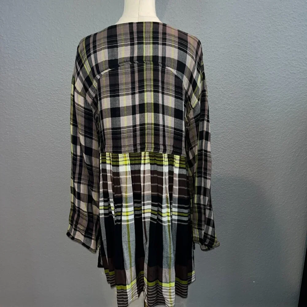 FREE PEOPLE Falling Stars Oversized Babydoll Plaid Mini Dress w/Tie Wrists - XS